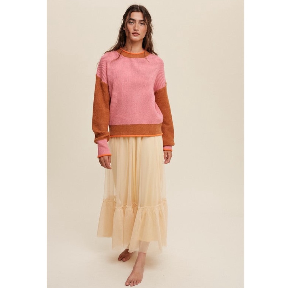 EUC Listicle Color Block Ribbed Knit Drop Shoulder Sweater- Medium